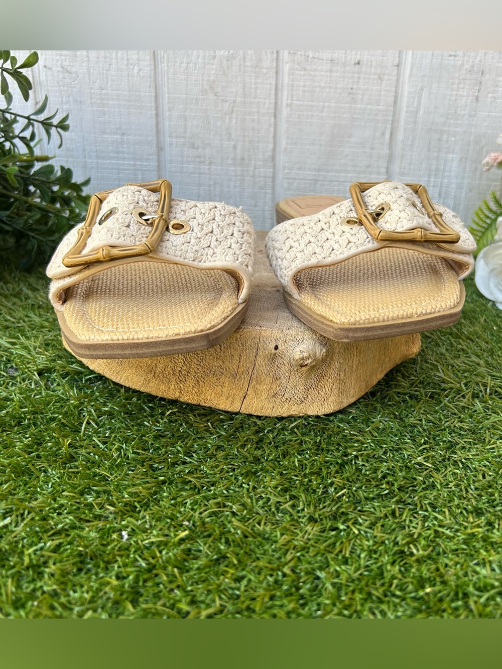 Dolce vita Woven decorative bamboo Buckle Slide Sandals in Cream size 7 new - Picture 8 of 11